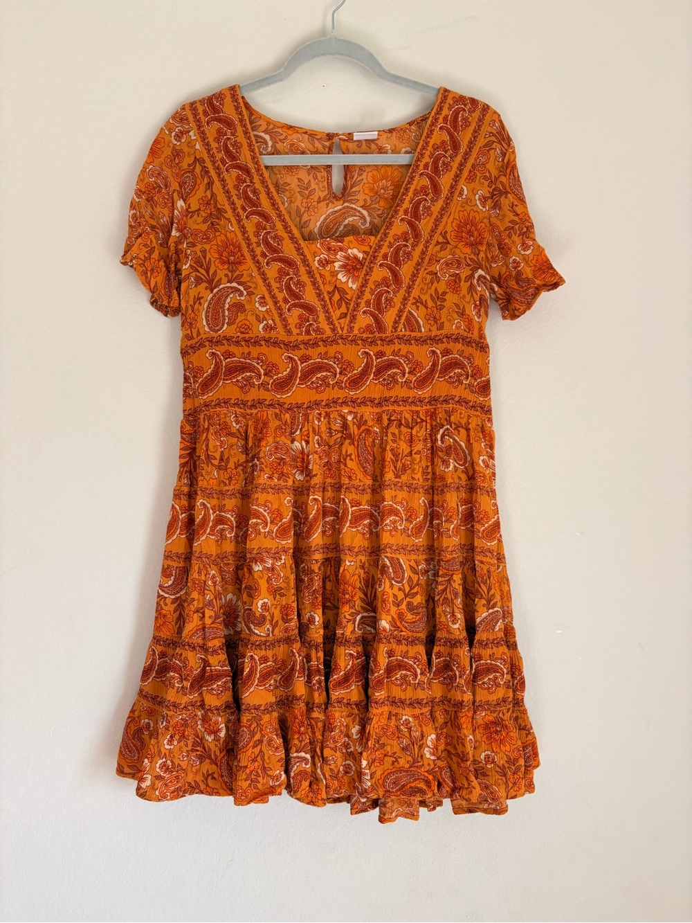 Floral Paisley Orange Mini Boho Dress size small